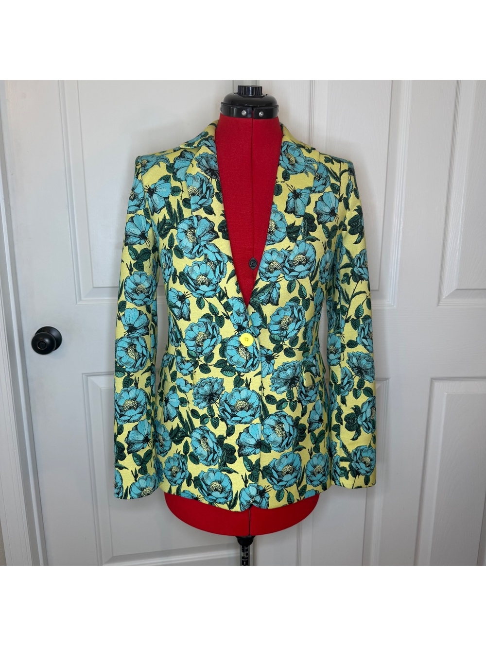 Alice + Olivia Textured Jacquard Fabric Blazer Yellow Green Turquoise Women Sz 6